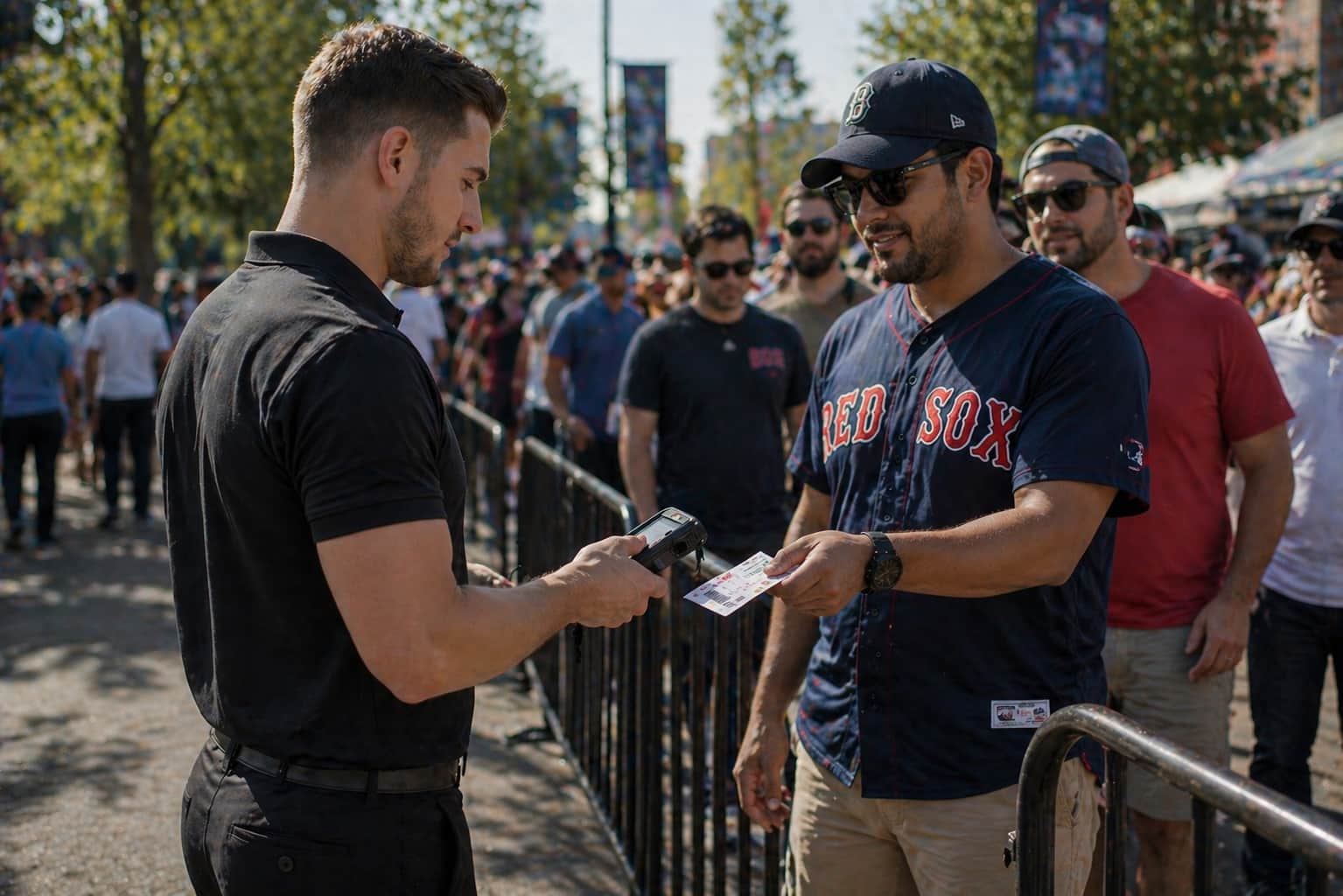 Event staff managing entry points and guest access at large event