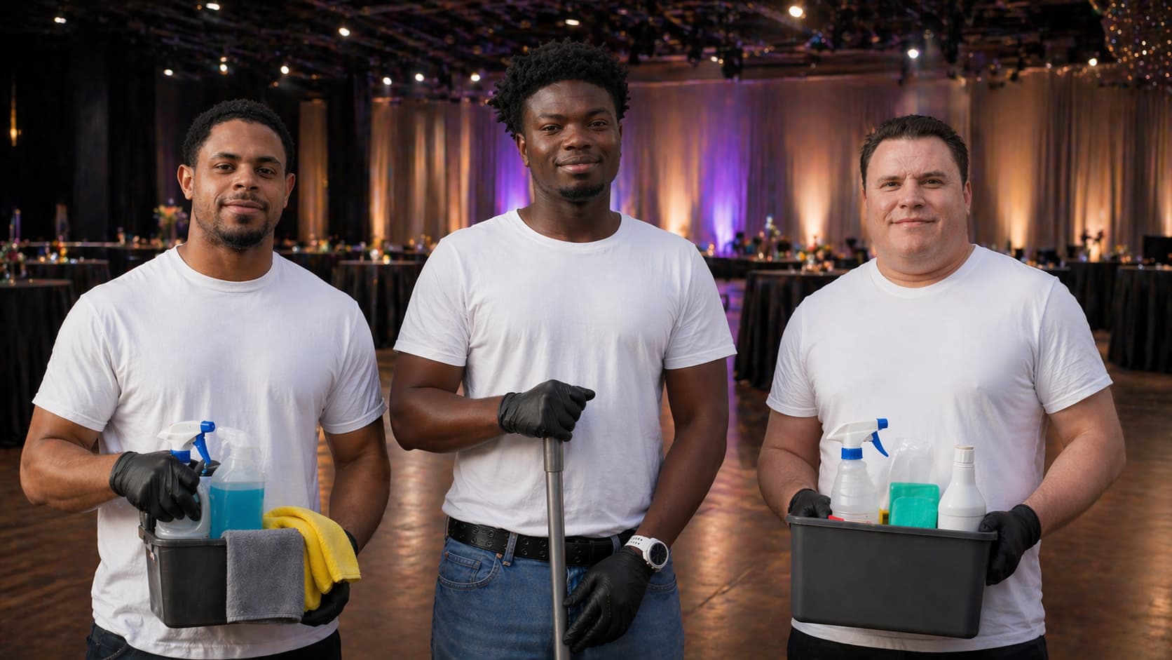 Pre event cleaning team preparing an event venue in New York City