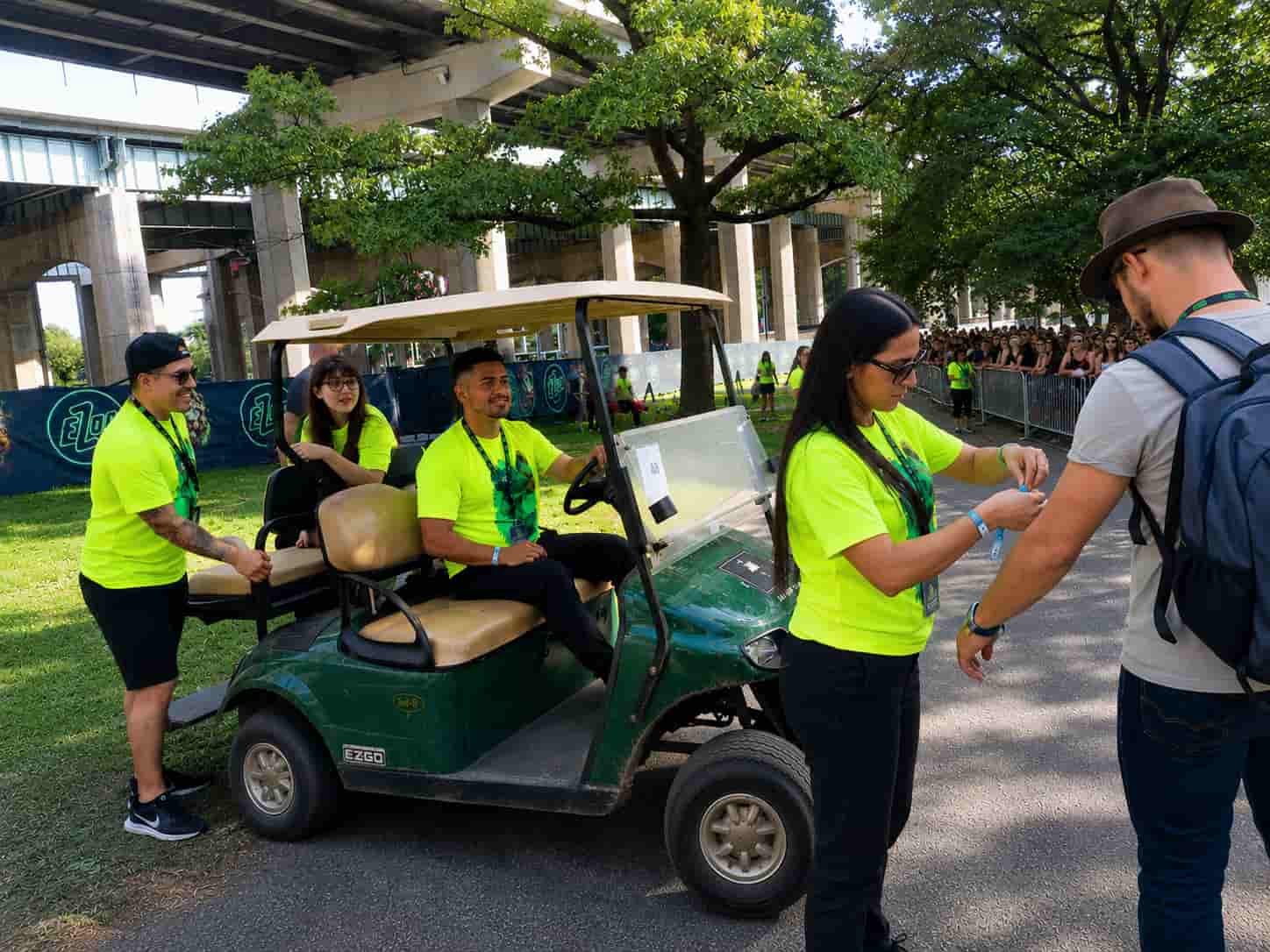 NYE Staffing team supporting festival logistics and guest services at Randall’s Island Park during Electric Zoo