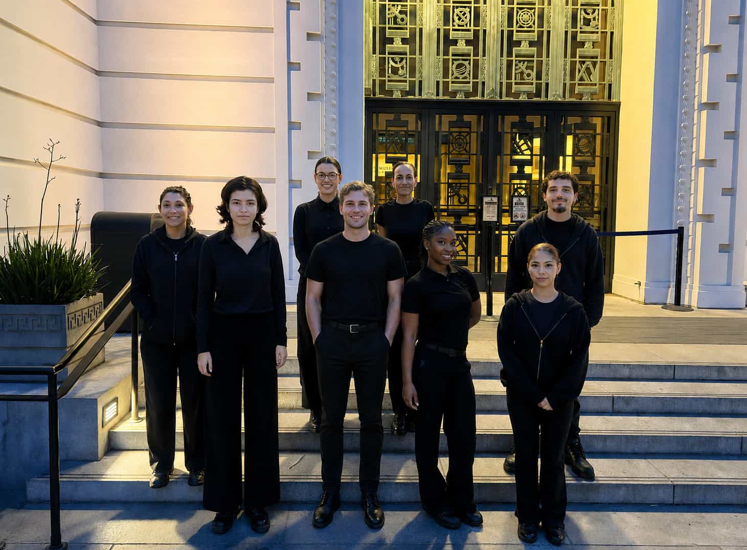 NYE Staffing stagehands transporting production equipment and assisting with luxury event installation setup at Griffith Observatory in Los Angeles