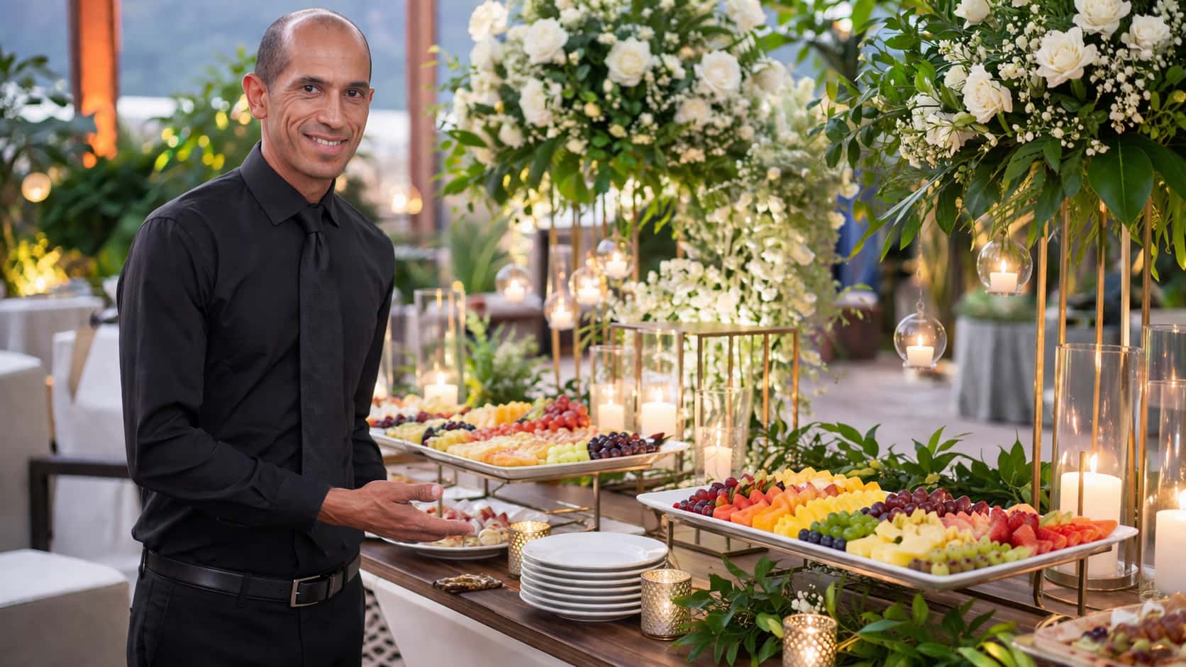 Wedding buffet attendant and event service setup